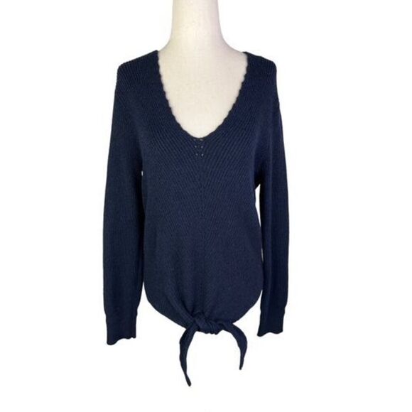 MOTH by Anthropologie sweater women’s Small navy blue V-neck boho ribbed knit - Picture 1 of 9